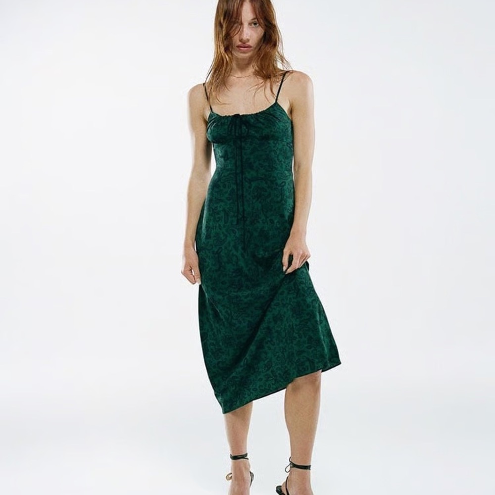 Realisation Par Silk Alba Midi Dress in Dazed Noir Dark Forest Green